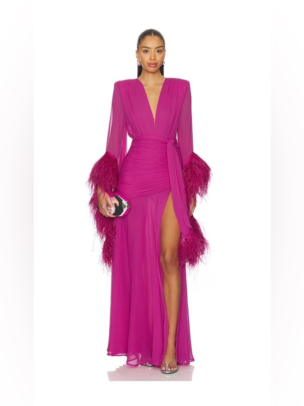 Bronx and Banco Revolve FWRD Geisha Ostrich Feather Gown – Fuchsia